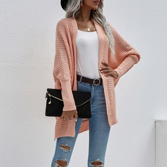 Bat Sleeves Loose Fit Cardigan Coral - Picture 7 of 8